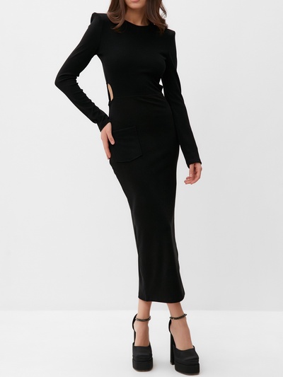 Платье с разрезами на талии миди женское MIST, размер 48, чёрное