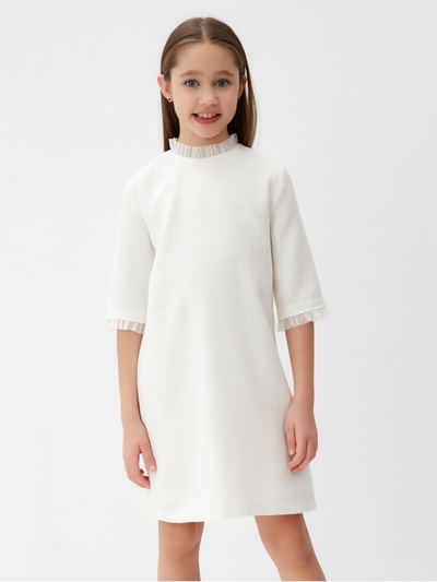 Платье нарядное для девочки MINAKU: PartyDress, с воротником, белое, рост 116-122 см