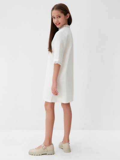 Платье нарядное для девочки MINAKU: PartyDress, с воротником, белое, рост 116-122 см