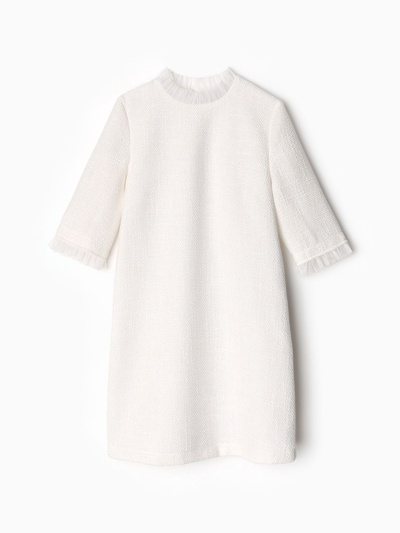 Платье нарядное для девочки MINAKU: PartyDress, с воротником, белое, рост 116-122 см