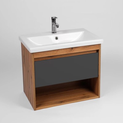 Тумба подвесная VIANT «Бостон», 1 ящик, с раковиной COMO 50, 380×460×500 мм, цвет дуб вотан/графит