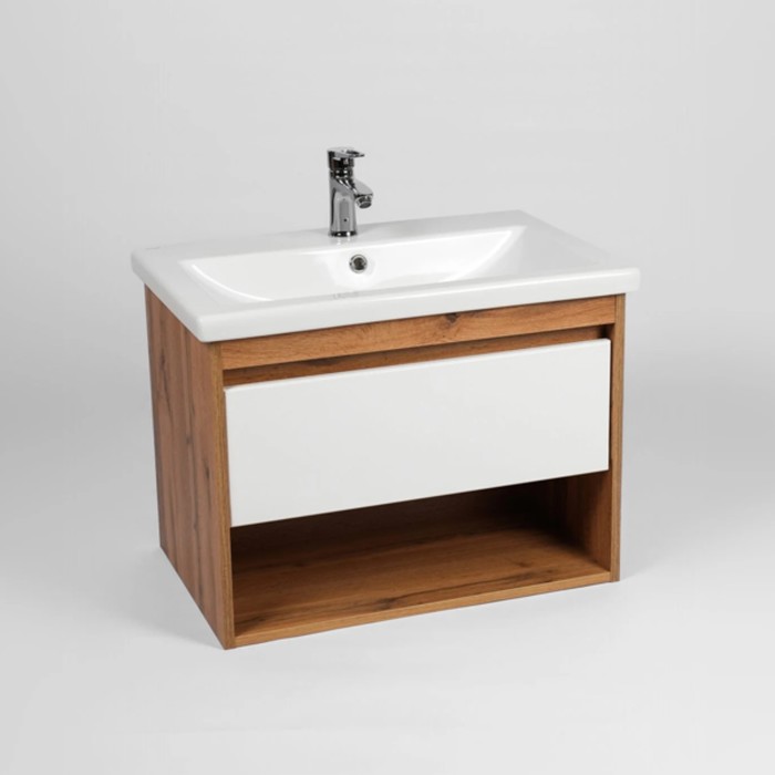 Тумба подвесная VIANT «Бостон», 1 ящик, с раковиной COMO 60, 430×560×500 мм, цвет дуб вотан/белый