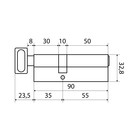 Цилиндровый механизм Стандарт MAX, 90 мм (55×35 В), 5 ключей, ключ/вертушка, матовый никель  (артикул 10248136)  большой выбор товаров оптом и в розницу по низким ценам с доставкой