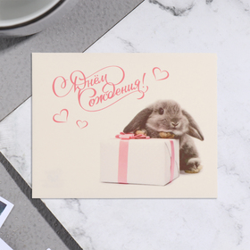 Мини-открытка "С Днём Рождения!" кролик, 7х9 см