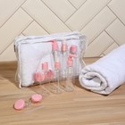 Набор банный, в косметичке, 7 предметов (полотенце 70 × 140 см, бутылочки 3 шт, баночки 2 шт, лопатка) , цвет белый/розовый - Фото 5