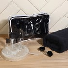 Набор банный, в косметичке, 7 предметов (полотенце 70 × 140 см, бутылочки 3 шт, баночки 2 шт, лопатка), цвет чёрный - фото 8156921