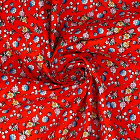 Лоскут, мелкий цветочек на красном, хлопок, 100 × 150 см