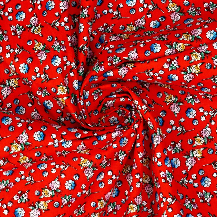 Лоскут, мелкий цветочек на красном, хлопок, 100 × 150 см - Фото 1