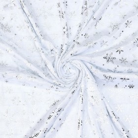 Лоскут Велюр с новогодним нанесением Мелкие снежинки Серебро на белом, 50*50 см