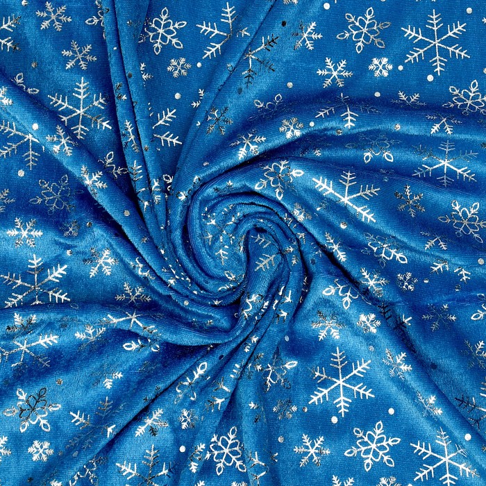 Лоскут «Велюр» с новогодним нанесением, крупные снежинки, 100 × 150 см - Фото 1