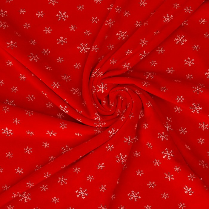 Лоскут Велюр на красном фоне, белые снежинки, 60 × 50 см