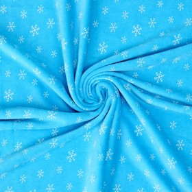 Лоскут Велюр на голубом фоне, белые снежинки, 100 × 180 см