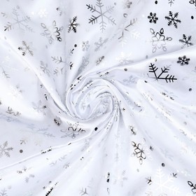Лоскут Атлас, белый с серебряными снежинками, 100*150см