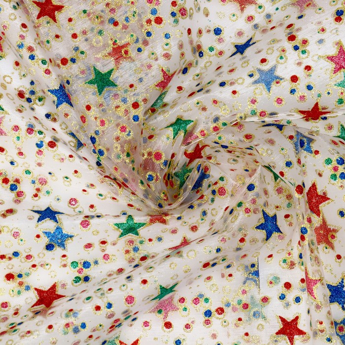 Лоскут органзы, звёзды и горох, 100 × 150 см - Фото 1