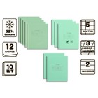 Комплект тетрадей из 10 штук (5 в клетку, 3 в косую линию, 2 в линию), 12 листов КПК "Зелёная обложка", блок офсет - фото 320780676