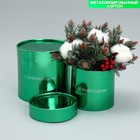Набор коробок 2в1 круглые «С Новым годом!», зелёный металлик, 12 х 12, 15 х 15 см - Фото 2