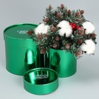 Набор коробок 2в1 круглые «С Новым годом», зелёный металлик, 12 х 12, 15 х 15 см - Фото 2