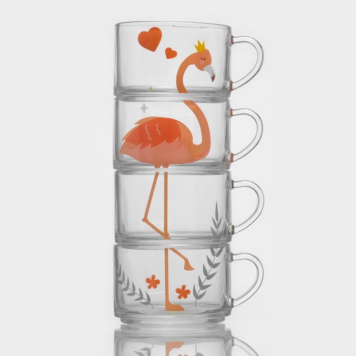 Набор кружек стеклянных «Фламинго», 4 предмета: 420 мл - Фото 1