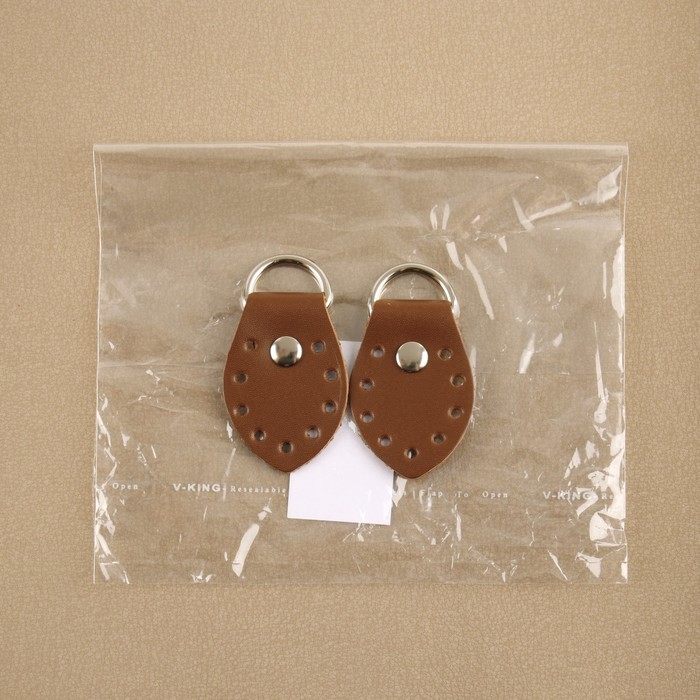 Петля пришивная для сумки, с полукольцом, пара, 6 × 3,5 см, цвет коричневый/никель