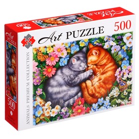 Пазл «Спящие котята в цветах», 500 элементов