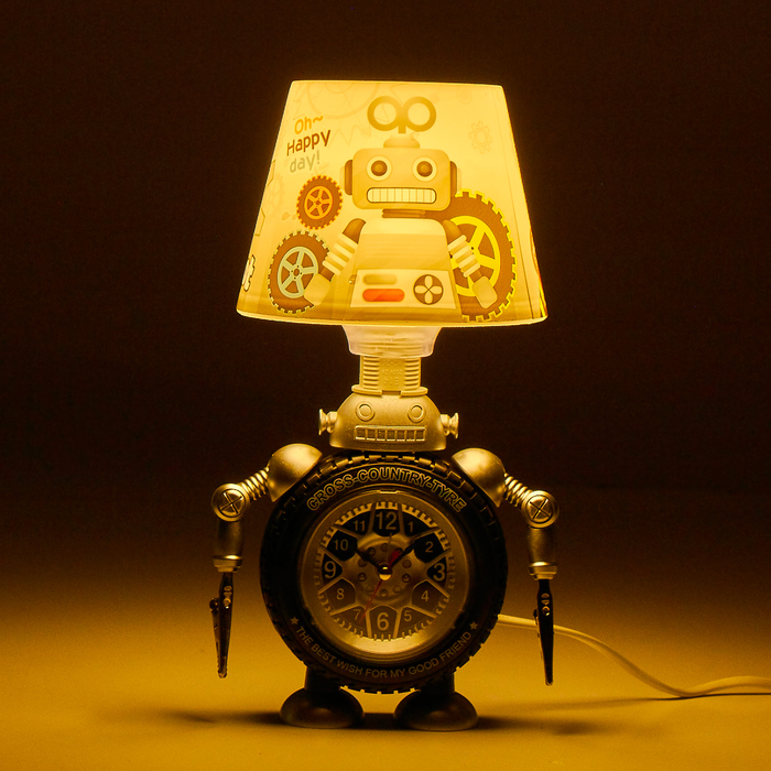 Часы-светильник "Робот", плавный ход, 2 АА, USB