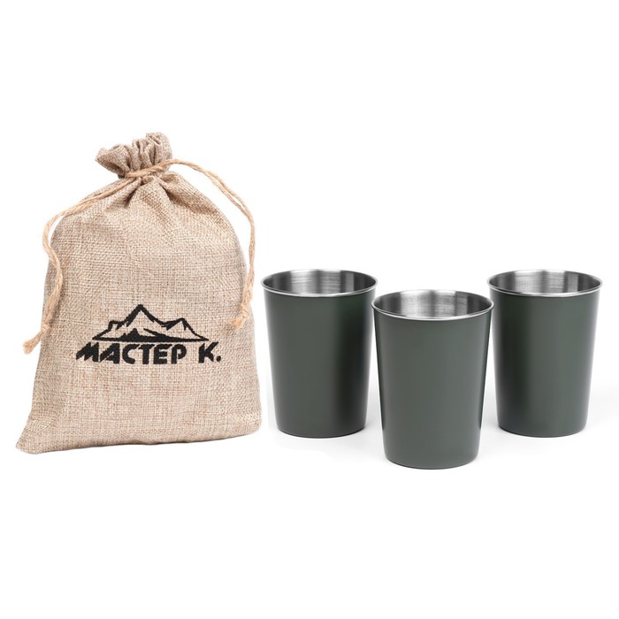 Набор кемпинговых стаканов «Мастер К.», 320 мл, 3 шт., нержавеющая сталь, зелёный - Фото 1