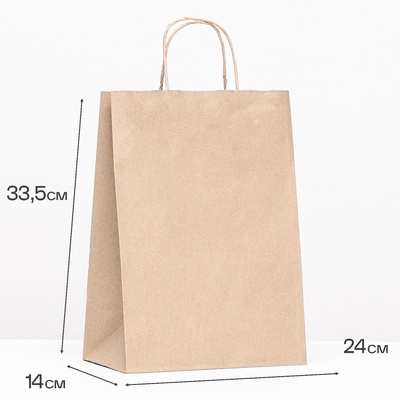 Пакет бумажный крафт 90 г/м², круглая ручка 24×14×33.5 см