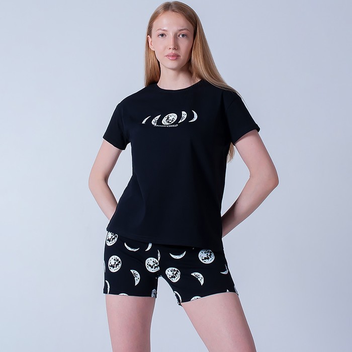 Комплект женский домашний (футболка/шорты), цвет чёрный, размер 42 - Фото 1