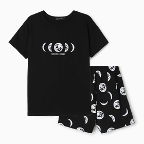 Комплект женский домашний (футболка/шорты), цвет чёрный, размер 44