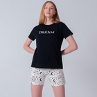 Комплект женский домашний (футболка/шорты), цвет чёрный/молочный, размер 42 - фото 320783270