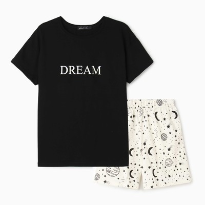 Комплект женский домашний (футболка/шорты), цвет чёрный/молочный, размер 42