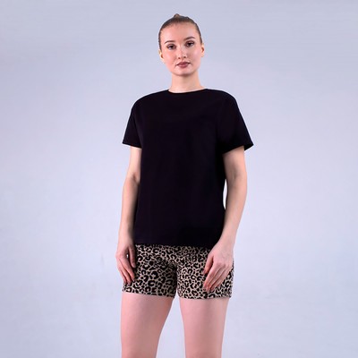Комплект женский домашний (футболка/шорты), цвет чёрный/леопардовый, размер 42