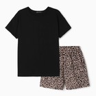 Комплект женский домашний (футболка/шорты), цвет чёрный/леопардовый, размер 42 - Фото 5