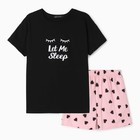 Комплект женский домашний (футболка/шорты), цвет чёрный/розовый, размер 42 - фото 320919362