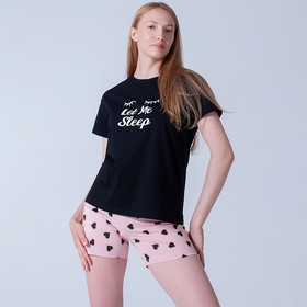 Комплект женский домашний (футболка/шорты), цвет чёрный/розовый, размер 46