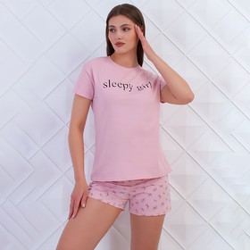 Комплект женский домашний (футболка/шорты), цвет пудра, размер 46
