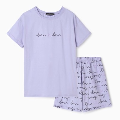 Комплект женский домашний (футболка/шорты), цвет сиреневый, размер 50
