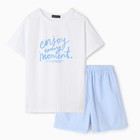 Комплект женский домашний (футболка/шорты), цвет белый/голубой, размер 46 - фото 8431011