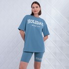 Комплект женский домашний (футболка/бриджи), цвет джинс, размер 44 - фото 320783394