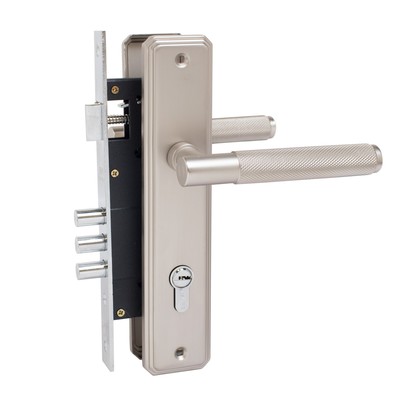 Замок врезной БУЛАТ ЗВ4-3.02.08 ФЕРОНА, с ручками, 5 перфорированных ключей, матовый никель