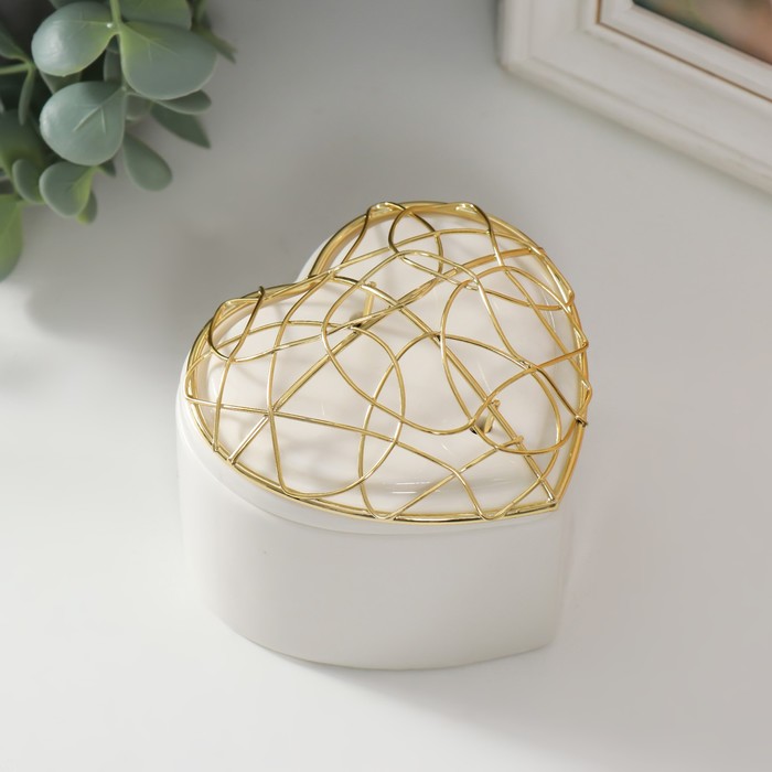 Шкатулка для украшений «Сердце. Каракули», для мелочи, керамика, металл, белая, 8.9×8.5×7.2 см - Фото 1