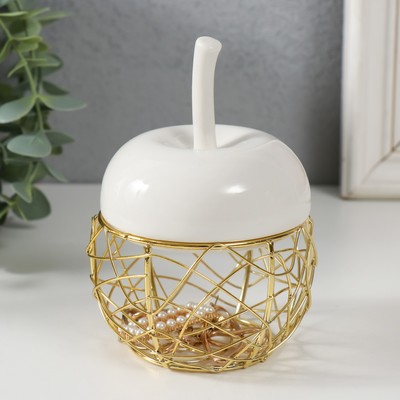 Шкатулка для украшений «Яблочко», керамика, металл, белая, 8.5×8.5×12 см