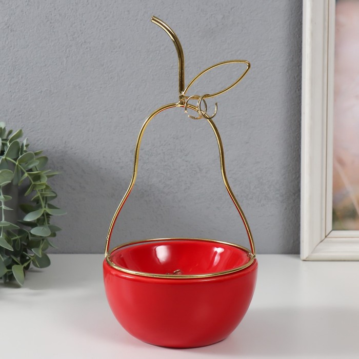 Сувенир керамика, металл подставка "Груша" красная с золотом 13х13х25,5 см