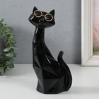 Сувенир керамика "Чёрный кот в очках, сидит" грани 19,5х5,5х8,5 см - фото 3387953
