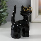 Фигурка керамика «Чёрный котик в очках, хвост трубой», грани, подставка для колец, 8×3.5×10.3 см - фото 42031845