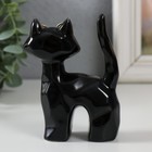 Фигурка керамика «Чёрный котик в очках, хвост трубой», грани, подставка для колец, 8×3.5×10.3 см - фото 42031846