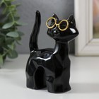Фигурка керамика «Чёрный котик в очках, хвост трубой», грани, подставка для колец, 8×3.5×10.3 см - фото 42031847