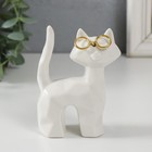 Сувенир керамика "Белый котик в очках, хвост трубой" грани 8х3,5х10,3 см - фото 11769139