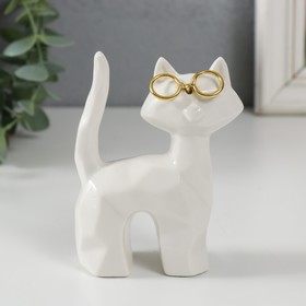 Сувенир керамика "Белый котик в очках, хвост трубой" грани 8х3,5х10,3 см