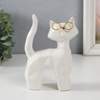 Сувенир керамика "Белый кот в очках, хвост трубой" грани 10,8х4,6х14,7 см - фото 3824093
